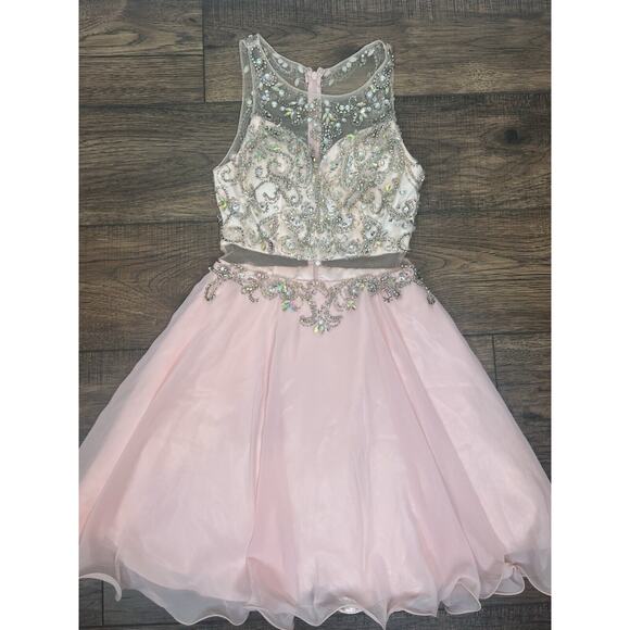 Dancing Queen - 9550 Mock Two-Piece A-Line Short Mini Prom Dress Pink S - Picture 10 of 16